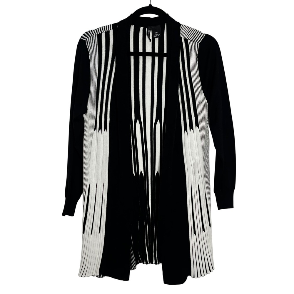 New Directions Petite Black White Stripe Open Front Cardigan Sweater PM Medium